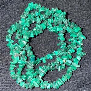 Green Stone Beaded Necklace Malachite nuggets 17”.5 vintage
